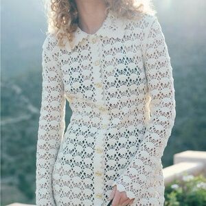 H&M Cream Crochet Long Sleeve Dress